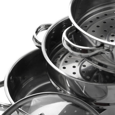 Crosse 3 Tier Stainless Steel Steamer with Glass Lid