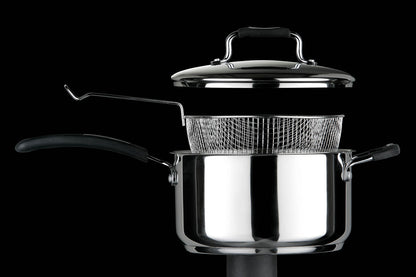 Tenzo 22 cm Stainless Steel Chip Pan with Glass Lid and Wire Basket