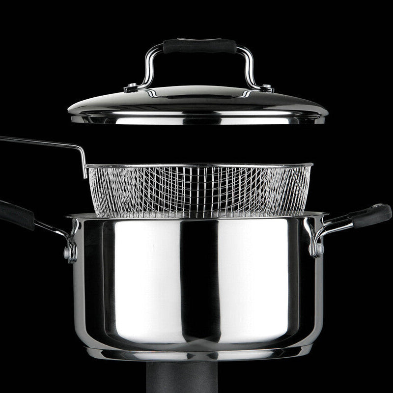 Tenzo 22 cm Stainless Steel Chip Pan with Glass Lid and Wire Basket