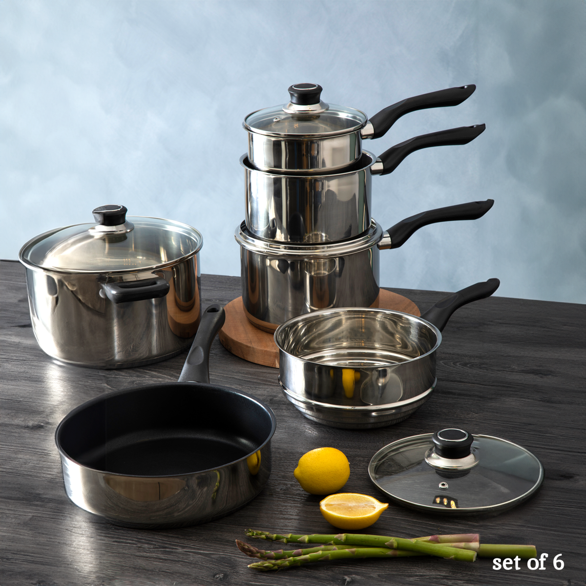 Crosse 6 Piece Stainless Steel Cookware Set