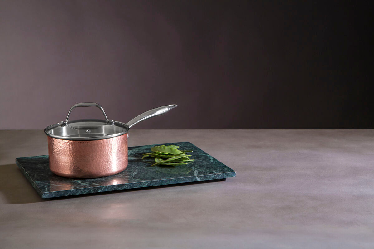 Minerva Small 16 cm Hammered Copper Finish Saucepan with Lid