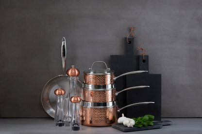 Minerva Small 16 cm Hammered Copper Finish Saucepan with Lid