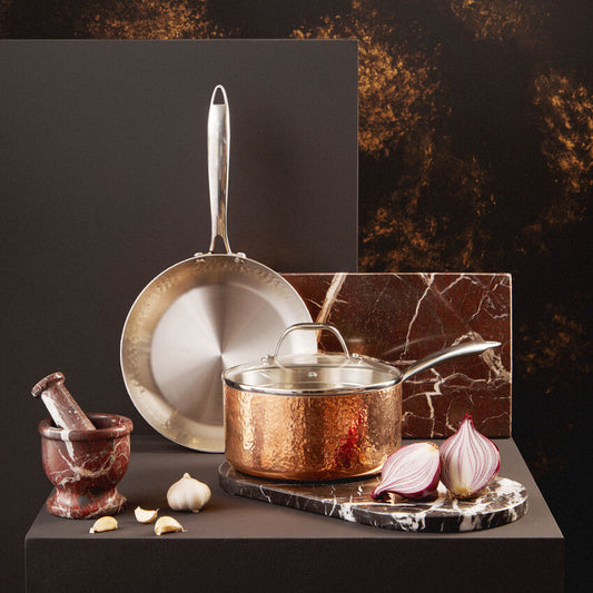 Minerva Copper Finish Large 20 cm Hammered Saucepan with Lid