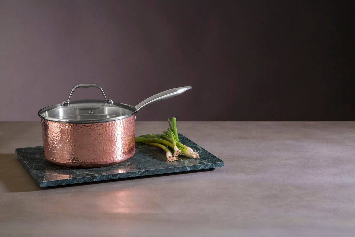 Minerva Copper Finish Large 20 cm Hammered Saucepan with Lid