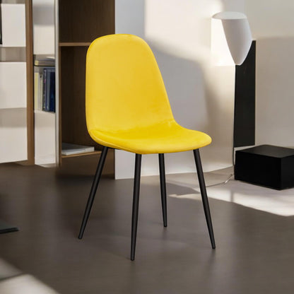 AcaciaHome Modern & Stylish Velvet Cushion Padded Metal Legs Dining Chairs - Ergonomic Design Comfortable Chairs Perfect for Kitchen, Dining, Living Room, and etc. (Yellow)