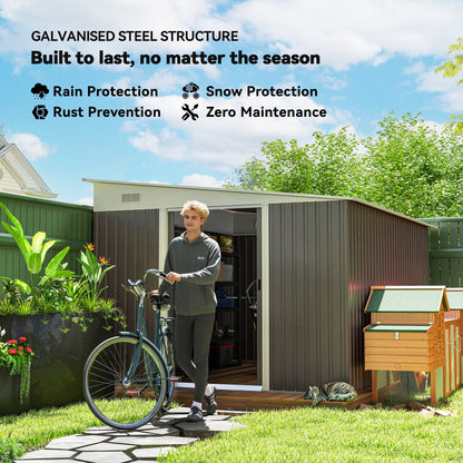 11.3 x 9.2ft Steel Garden Shed Metal Tool House Double Doors & 2 Air Vents, Grey