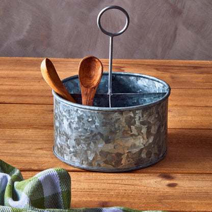 Drummond Galvanised Steel 4 Compartment Round Cutlery Caddy