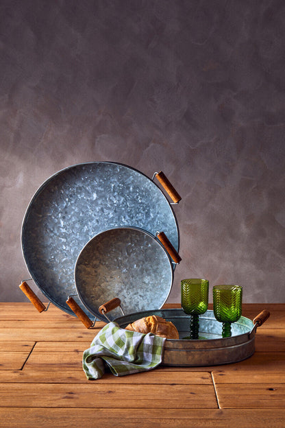 Drummond Set Of Three Round Galvanised Steel Trays