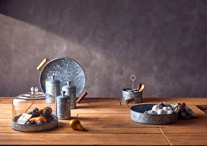 Drummond Galvanised Steel Round Tray With Wood Handles