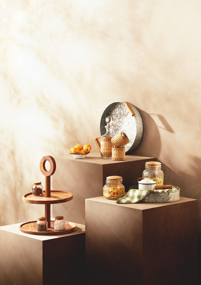 Drummond Galvanised Steel Round Tray With Wood Handles