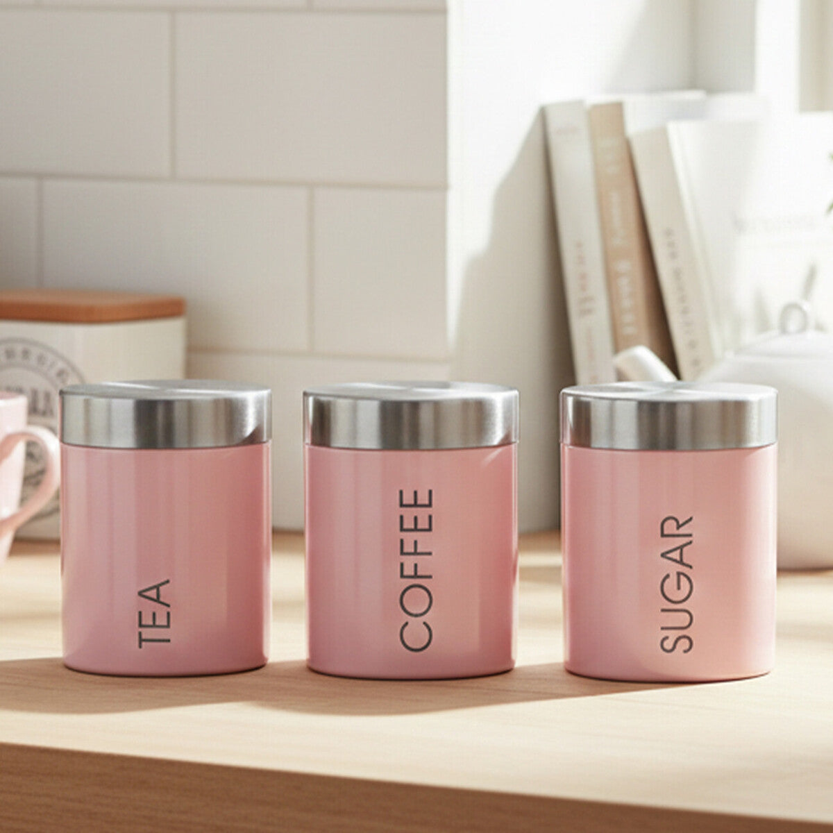 Liberty Light Pink Enamel Canisters
