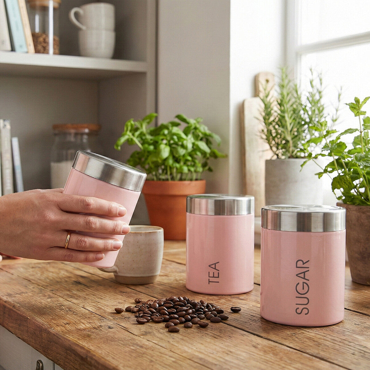 Liberty Light Pink Enamel Canisters