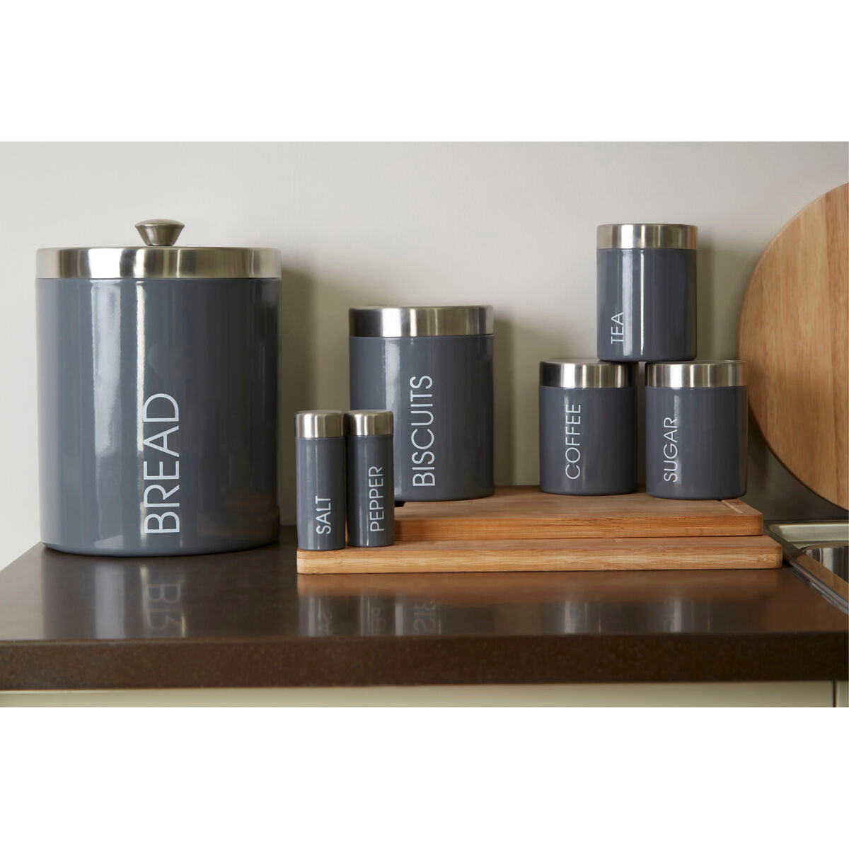 Set Of 3 Grey Enamel Liberty Canisters
