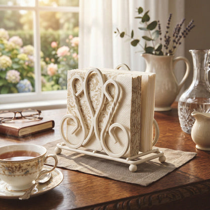 De Lis Cream Metal Napkin Holder