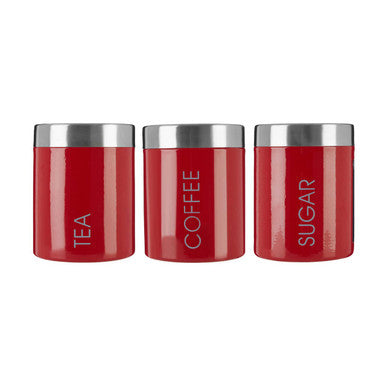 Red Enamel Tea Coffee And Sugar Set