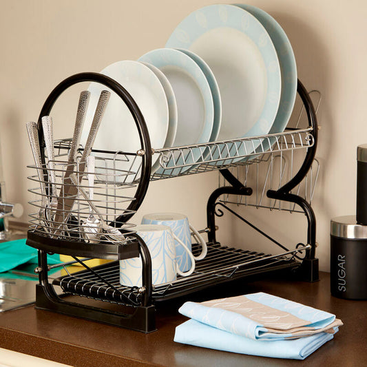 Laurie Black Enamel Coated Frame 2 Tier Dish Drainer