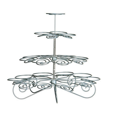 Swirl Chrome 4 Tier Silver Wire 23 Cups Cupcake Stand