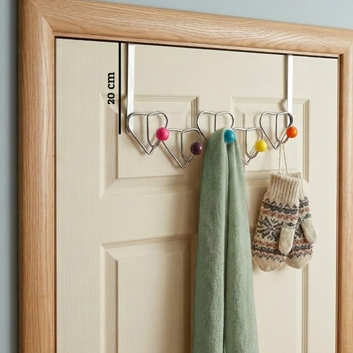 Jaxen 5 Hook Heart Design Over Door Hanger With Multi Coloured Balls
