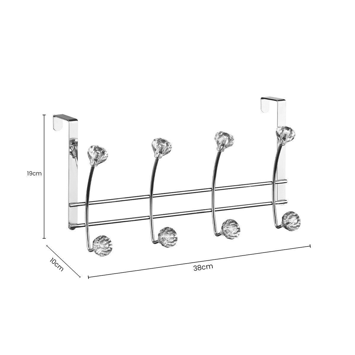 Jaxen Chrome Over Door Hanger with Eight Diamante Hooks