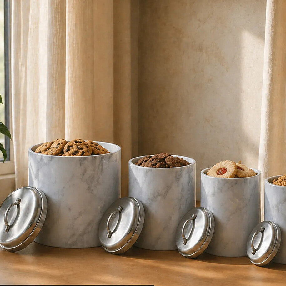 Easton 4 Piece Marble Effect Kitchen Storage Set