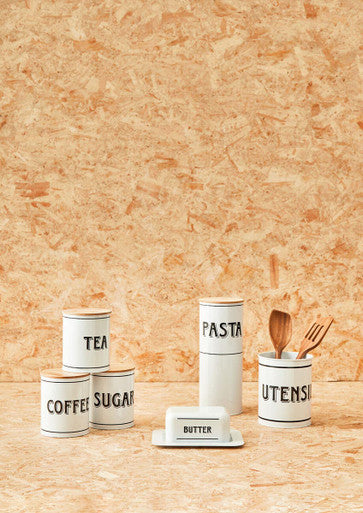 Grocer White Metal Tea Canister