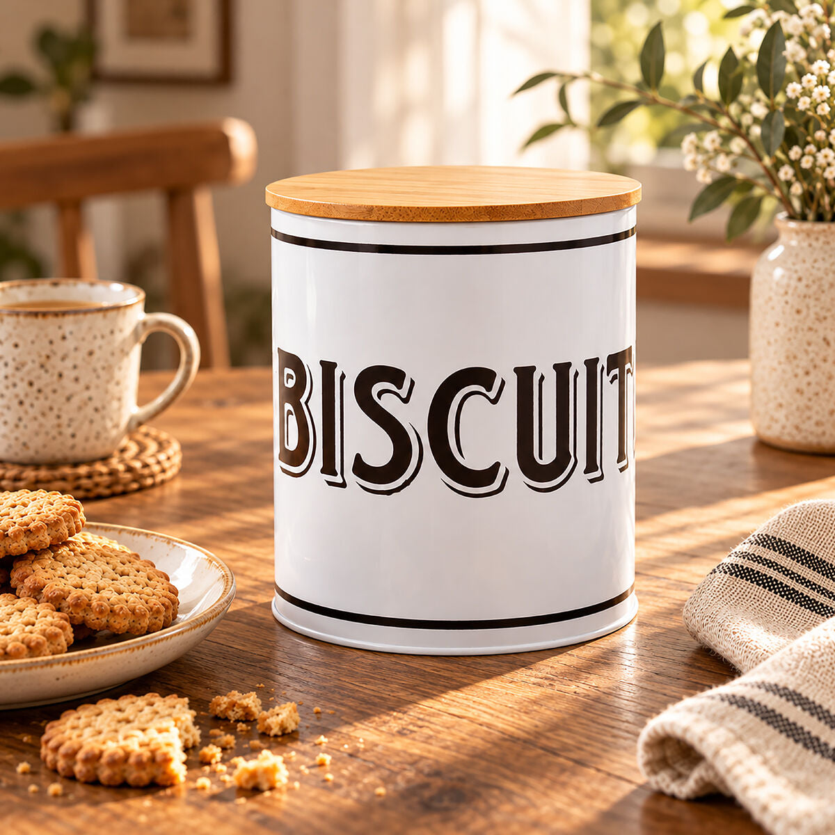 Grocer White Metal Biscuit Canister