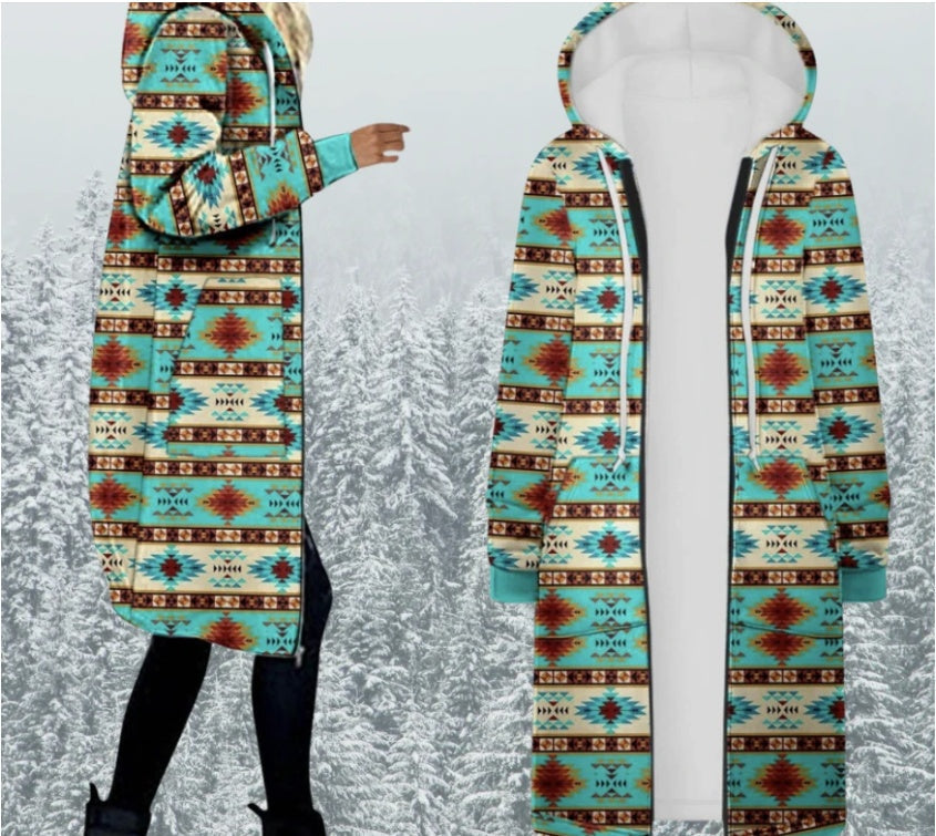 Printed Mid-length Hooded Women's Trench Coat