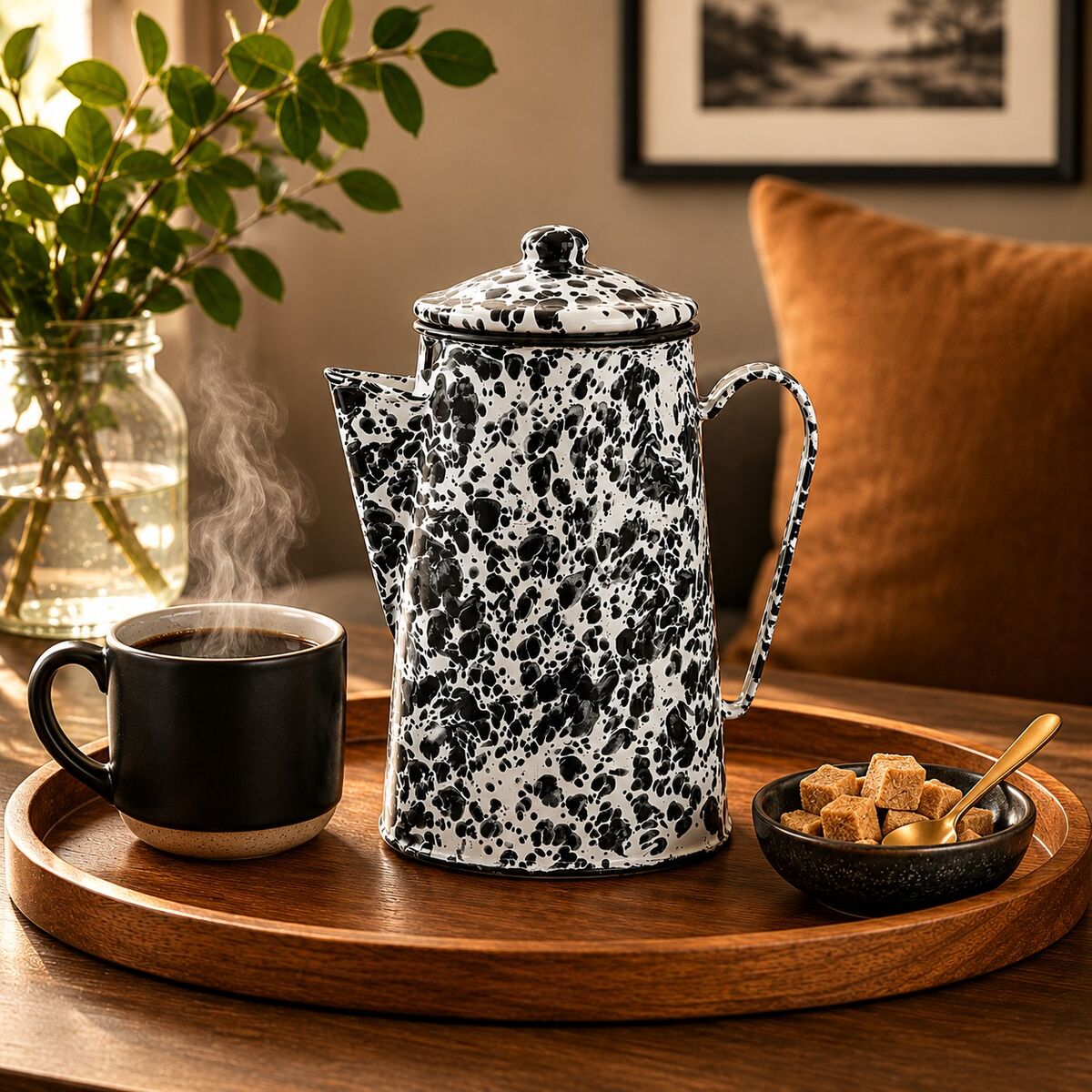 Hygge Black And White Patterned Coffee Pot