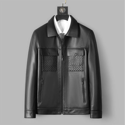 Genuine Leather Short Lapels Sheepskin Business Trends Handsome Jacket Coat