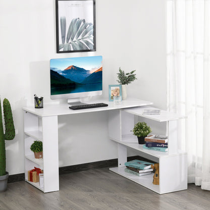 HOMCOM Corner Computer Desk, L Shaped Desk with 360° Rotating Bookshelf, 120L x 110W x 74.5H cm, White