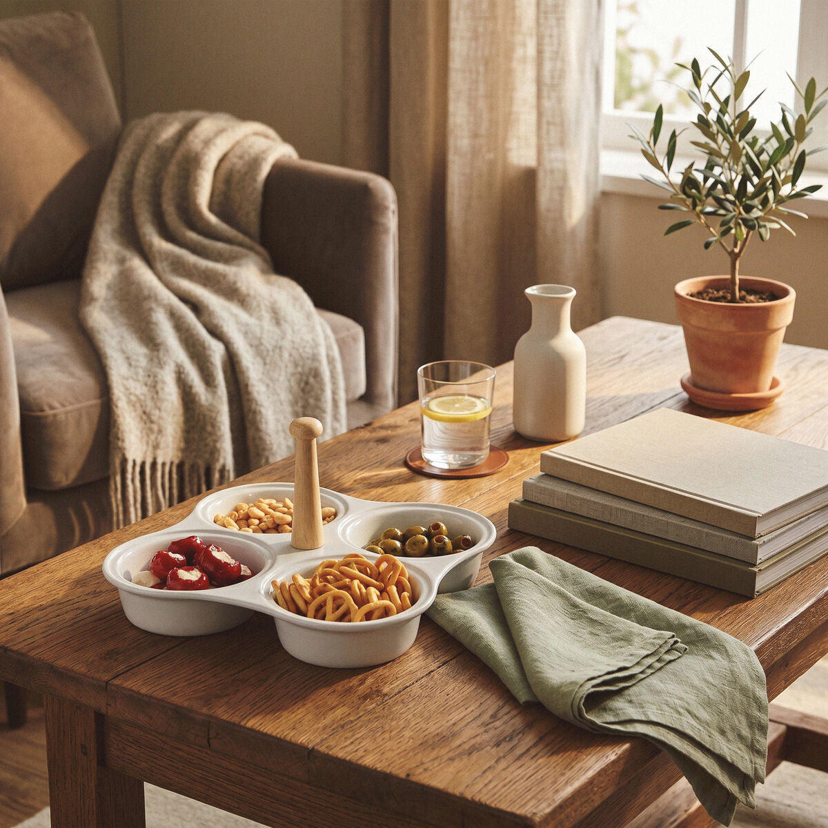 Dela 4 Section White Ceramic Snack Dish