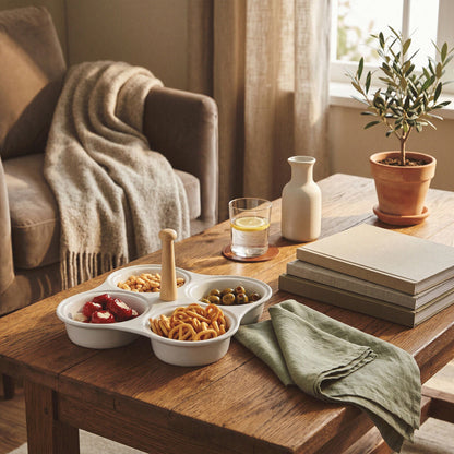Dela 4 Section White Ceramic Snack Dish