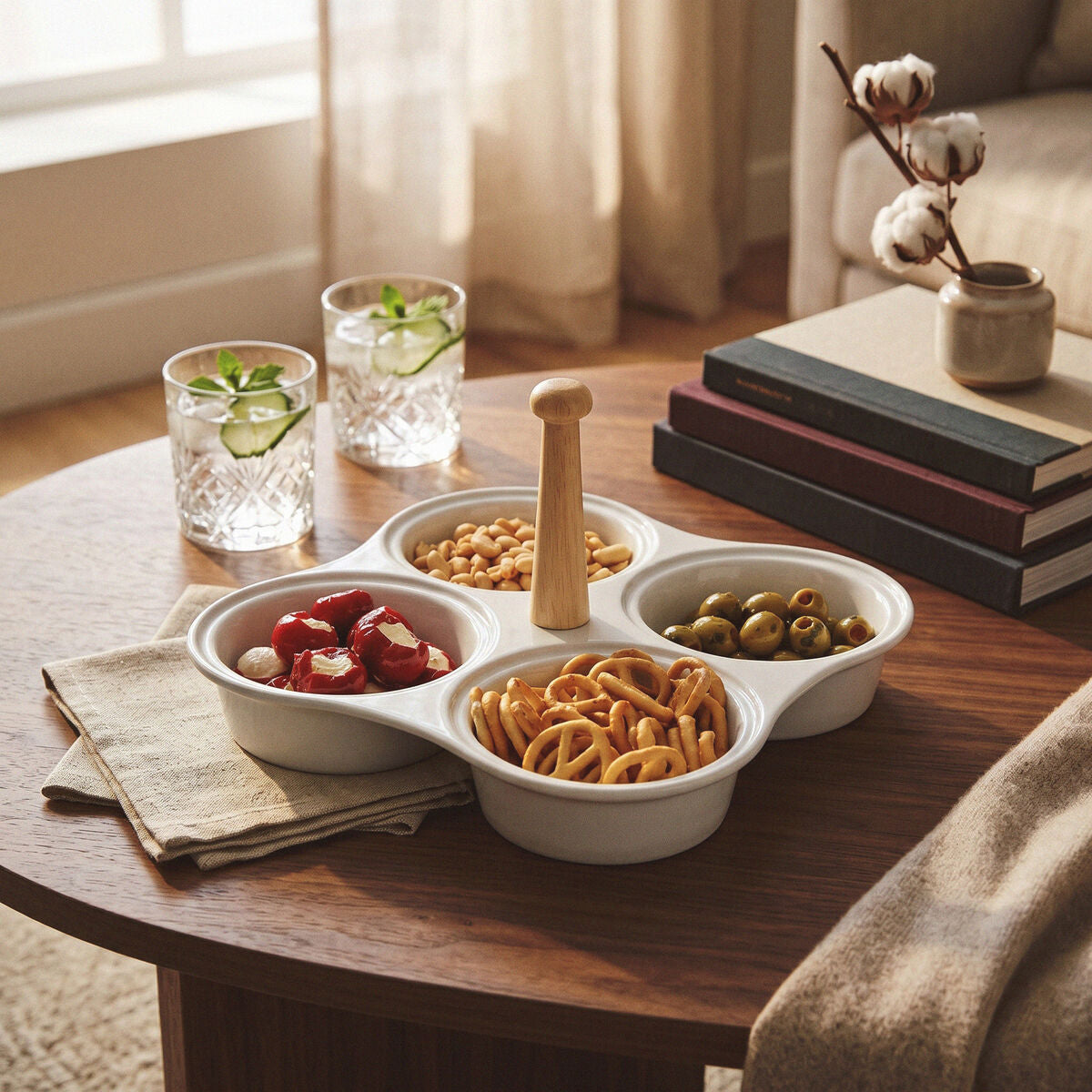 Dela 4 Section White Ceramic Snack Dish