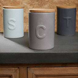 Fenwick Light Grey Coffee Canister With Bamboo Lid