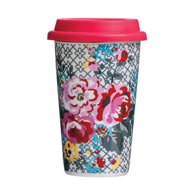 Taza Floral  Ceramic Travel Mug with Silicone Lid