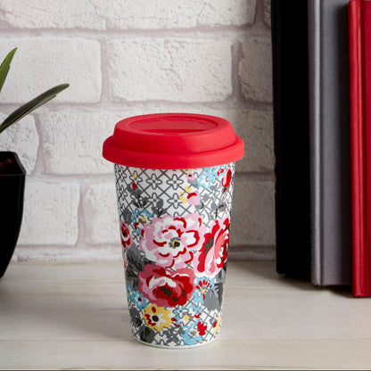 Taza Floral  Ceramic Travel Mug with Silicone Lid