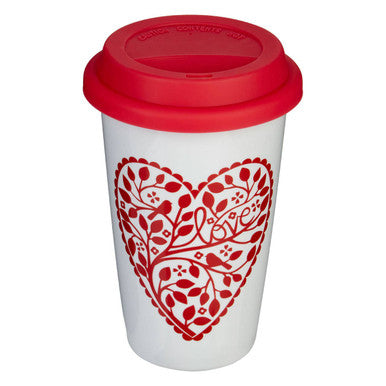 Taza Heart Design Ceramic Travel Mug with Silicone Lid