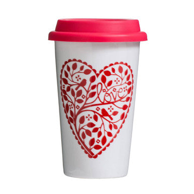Taza Heart Design Ceramic Travel Mug with Silicone Lid