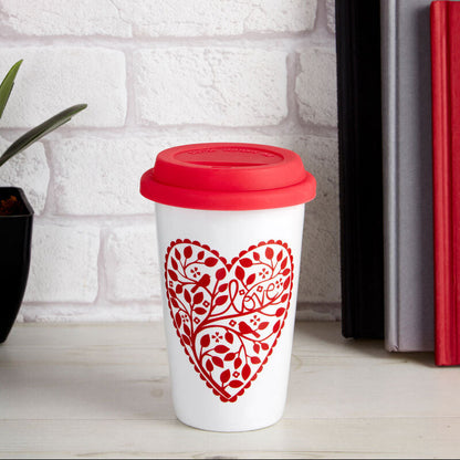 Taza Heart Design Ceramic Travel Mug with Silicone Lid