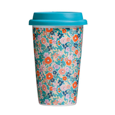 Taza Floral Design Ceramic Travel Mug with Silicone Lid