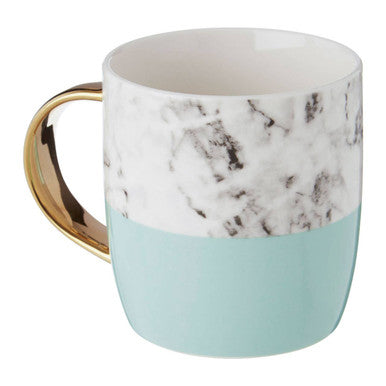 Frosted Deco Marble Effect and Pastel Green Monogram Mug, A