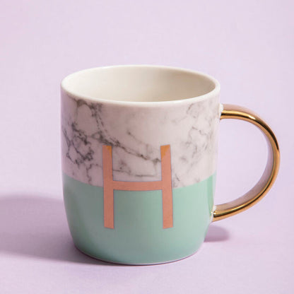 Frosted Deco Marble Effect and Pastel Green Monogram Mug, H