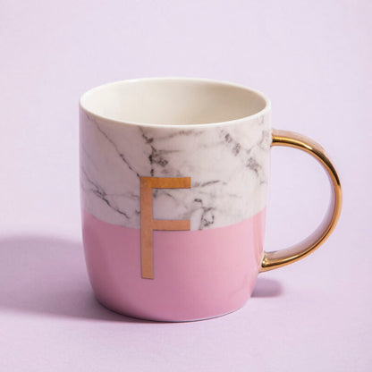 Frosted Deco Marble Effect and Pink Monogram Mug, F