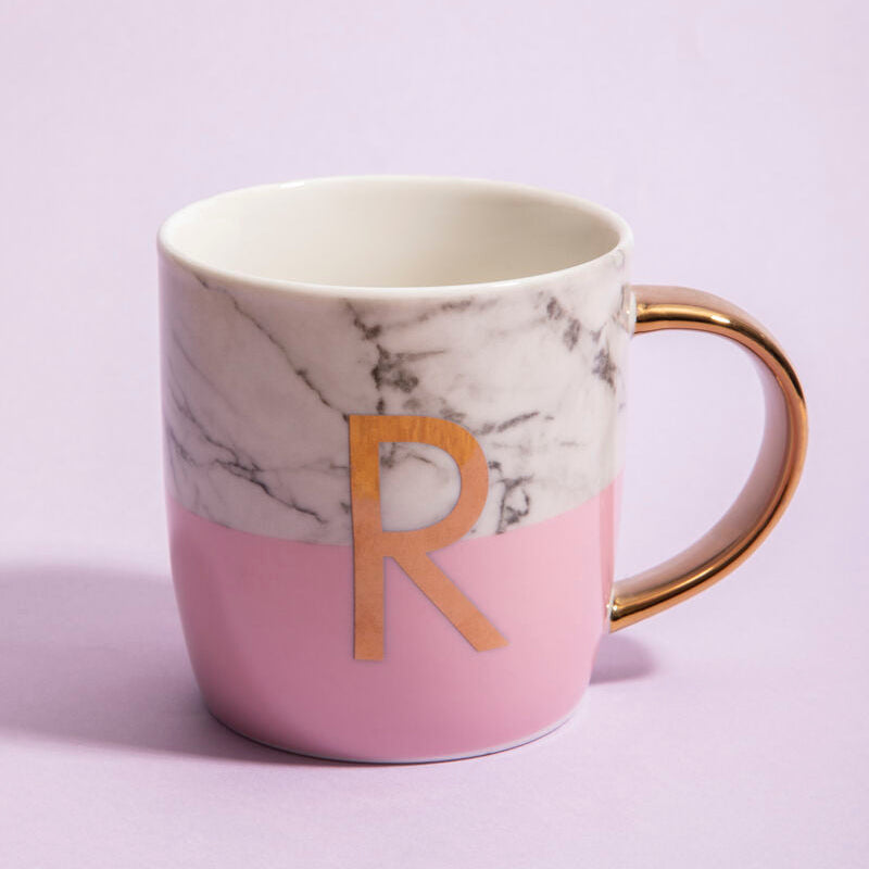 Frosted Deco Marble Effect and Pink Monogram Mug, R