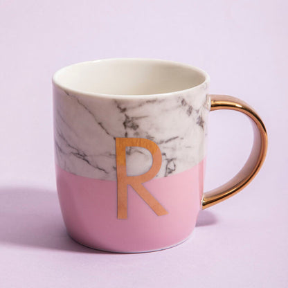 Frosted Deco Marble Effect and Pink Monogram Mug, R