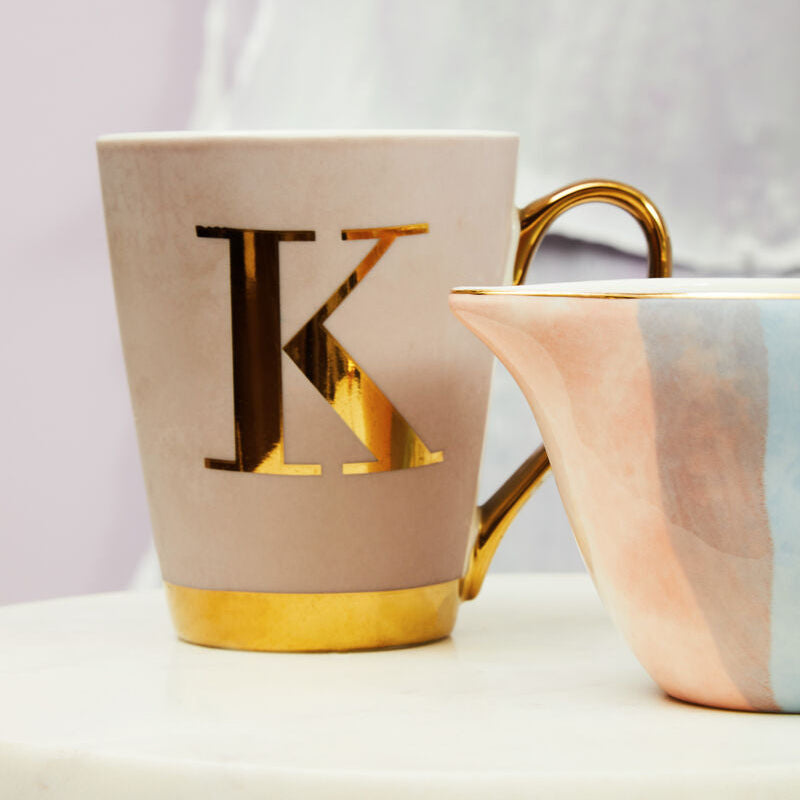 Mimo Pastel Pink Frosted Deco K Letter Monogram Mug