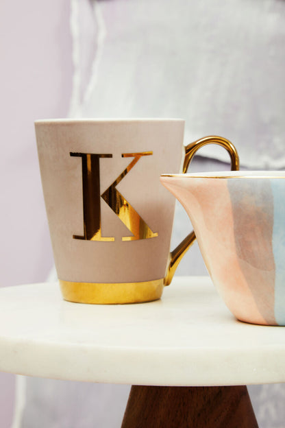 Pastel Pink Frosted Deco K Letter Monogram Mug | Mimo