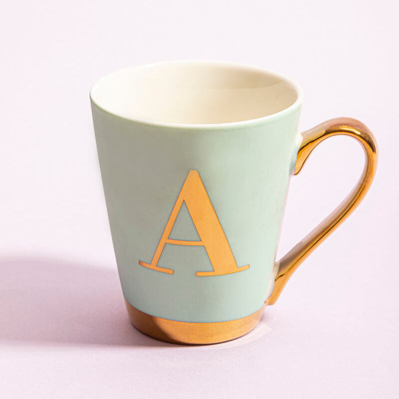 Mimo Green Frosted Deco A Letter Monogram Mug