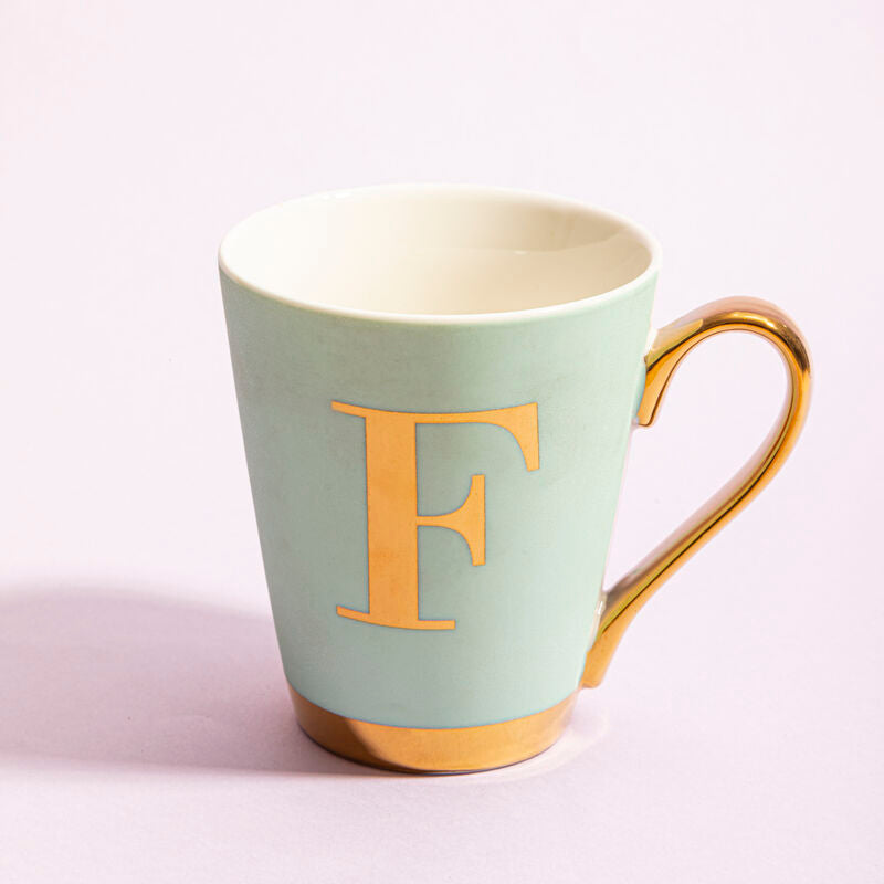 Mimo Green Frosted Deco F Letter Monogram Mug