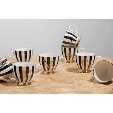 Duchess Black and White Monogram Mug, C